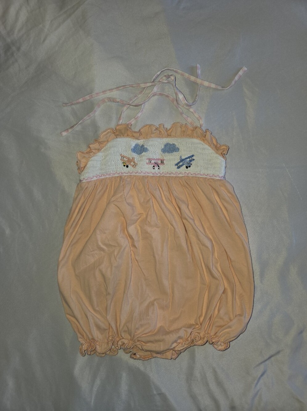 Smocked Peachy Planes Bubble Romper